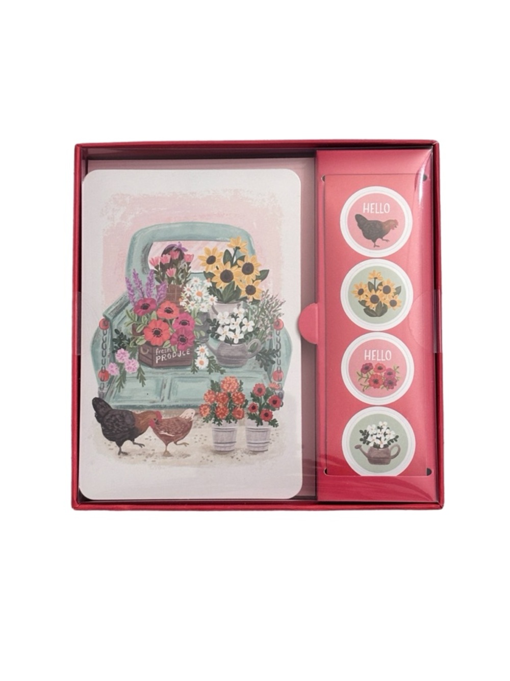 Floral Truck Note Card Set with Round Stickers - Pink & Mint